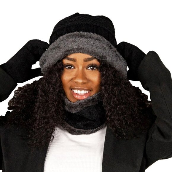 Black Winter Knit Scarf and Glove set - Picture 1 of 5